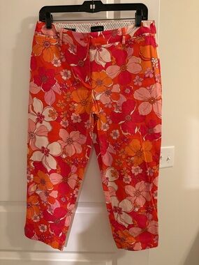 Talbots Bright Floral Cropped Pants in Red, Pink & Orange